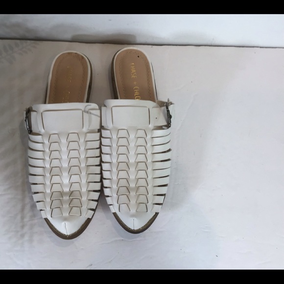 CHASE & CHLOE WHITE WOVEN BUCKLE SLIDE MULES SZ 6 - Picture 5 of 12